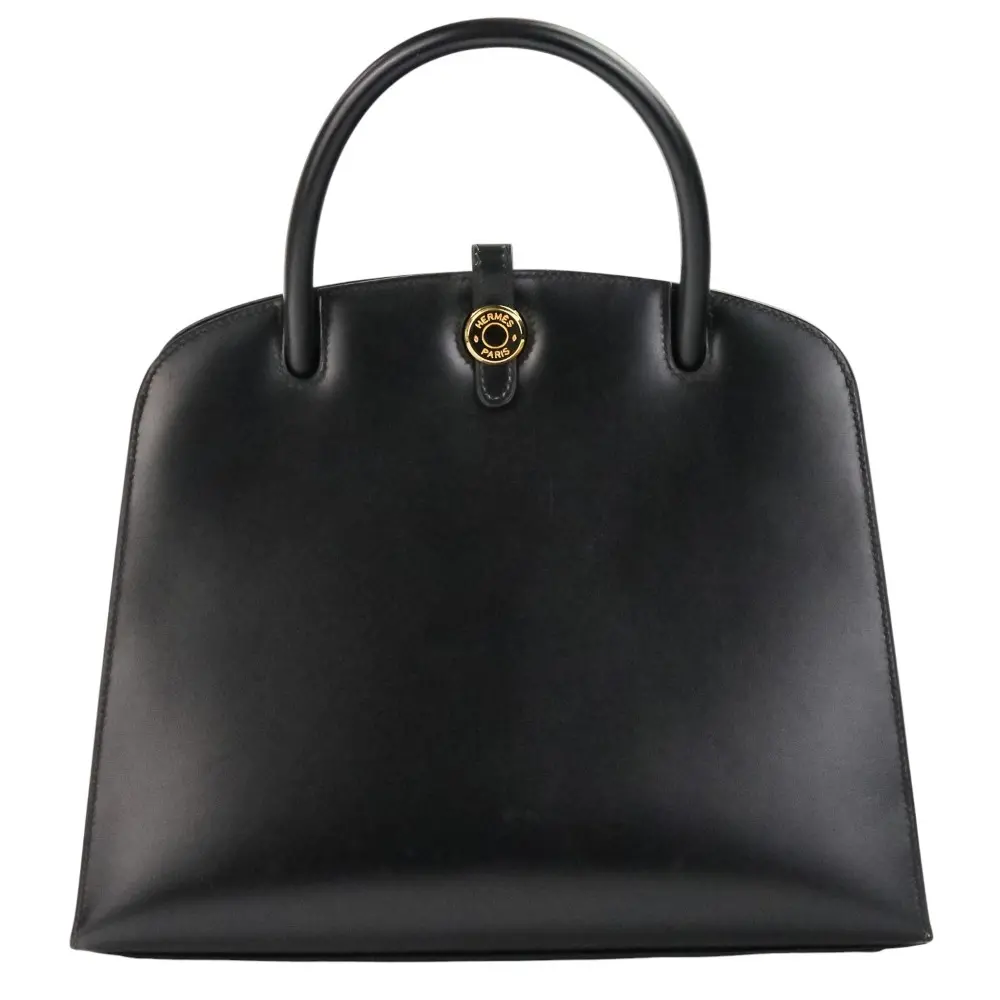 HERMES エルメス ダルヴィ MM ハンドバッグ ボックスカーフ ブラック □E刻印