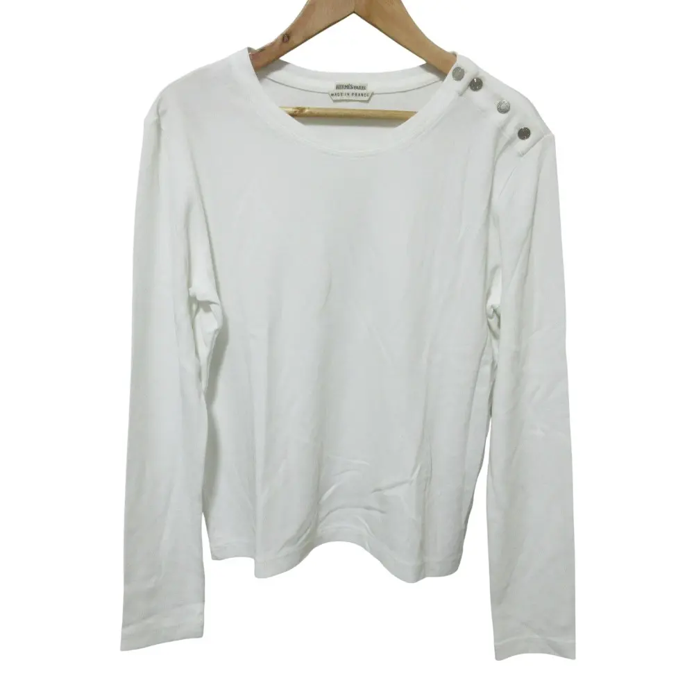 クリーニング済 HERMES エルメス マルジェラ期 セリエショルダーボタン ロングスリーブカットソー 38 ホワイト