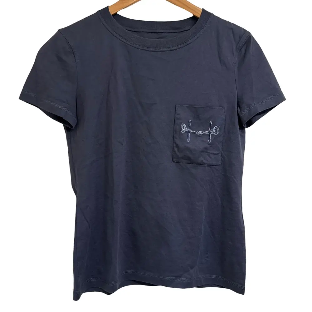 HERMES エルメス ホースビット刺繍 半袖 クルーネック Tシャツ カットソー サイズ36 ネイビー