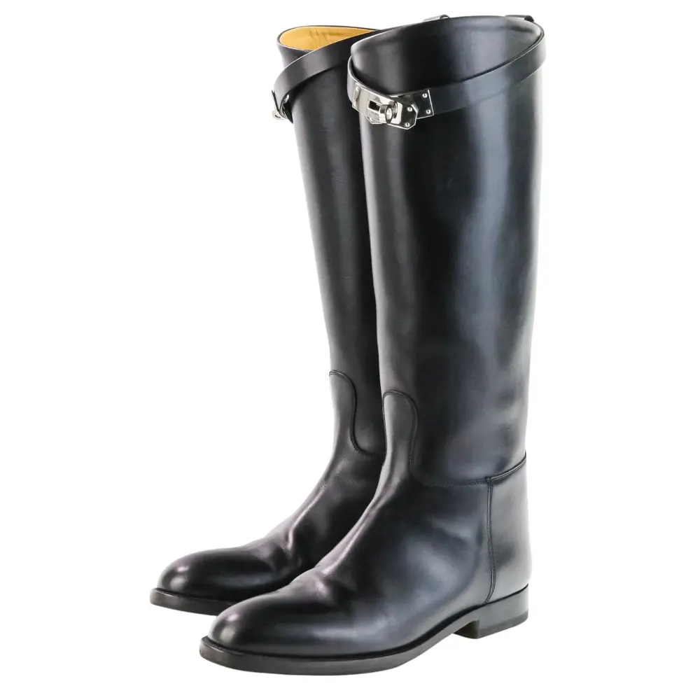 HERMES エルメス レザー ジャンピングブーツ 36.5 23.5cm程度 ブラック