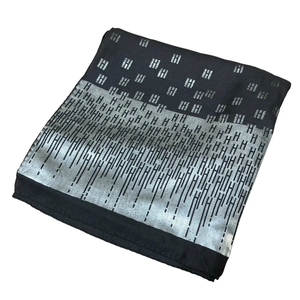 HERMES エルメス シルク カシミヤ Hロゴ マフラー ストール グレー