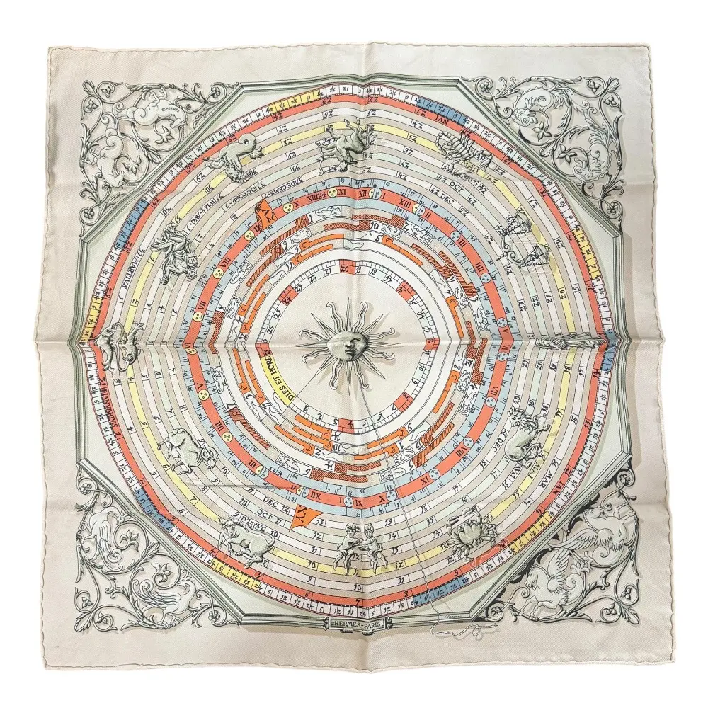 HERMES エルメス DIES ETHORE 占星術 シルク100％ プチカレ スカーフ ベージュ