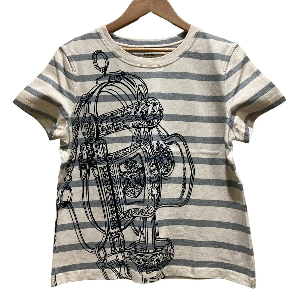 HERMES エルメス BRIDES de GALA ボーダー Tシャツ サイズ40 ホワイト グレー