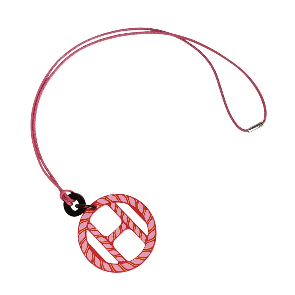 HERMES エルメス Hエキップ ノーティック レザーコード ペンダント ネックレス アクセサリー ピンク