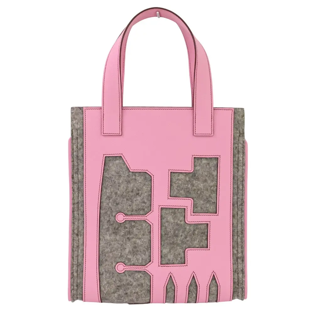Hermes エルメス Petit h プティ アッシュ ヴォーエプソン フェルト トートバッグ ピンク グレー