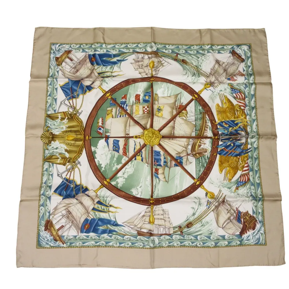 HERMES エルメス カレ90 Vive le vent 風よ吹け シルク スカーフ ベージュ マルチカラー 