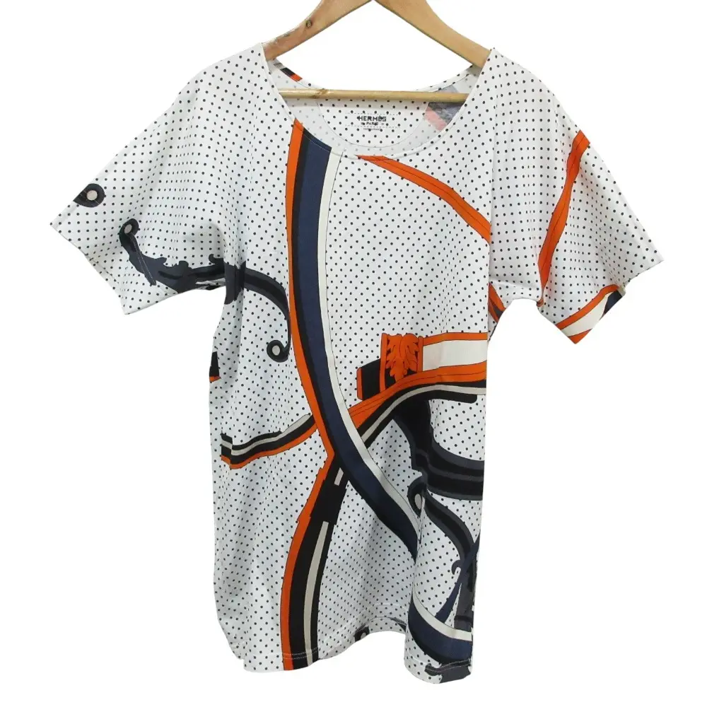 Hermes エルメス WASHINGTON’S CARRIAGE JERSEY ショートスリーブ Tシャツ カットソー 38 ホワイト ネイビー オレンジ