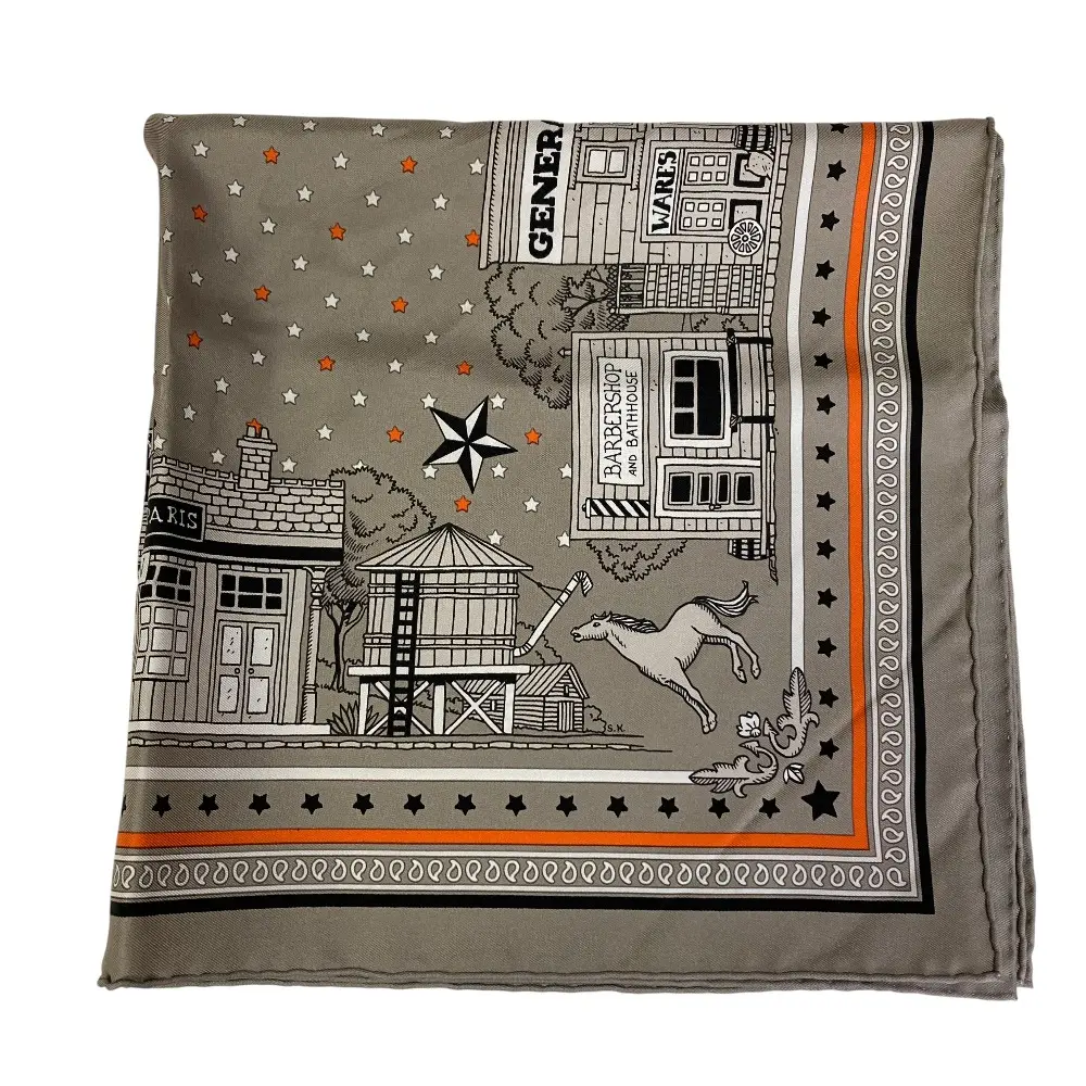 HERMES エルメス カレ55 パリステーション シルク スカーフ グレー