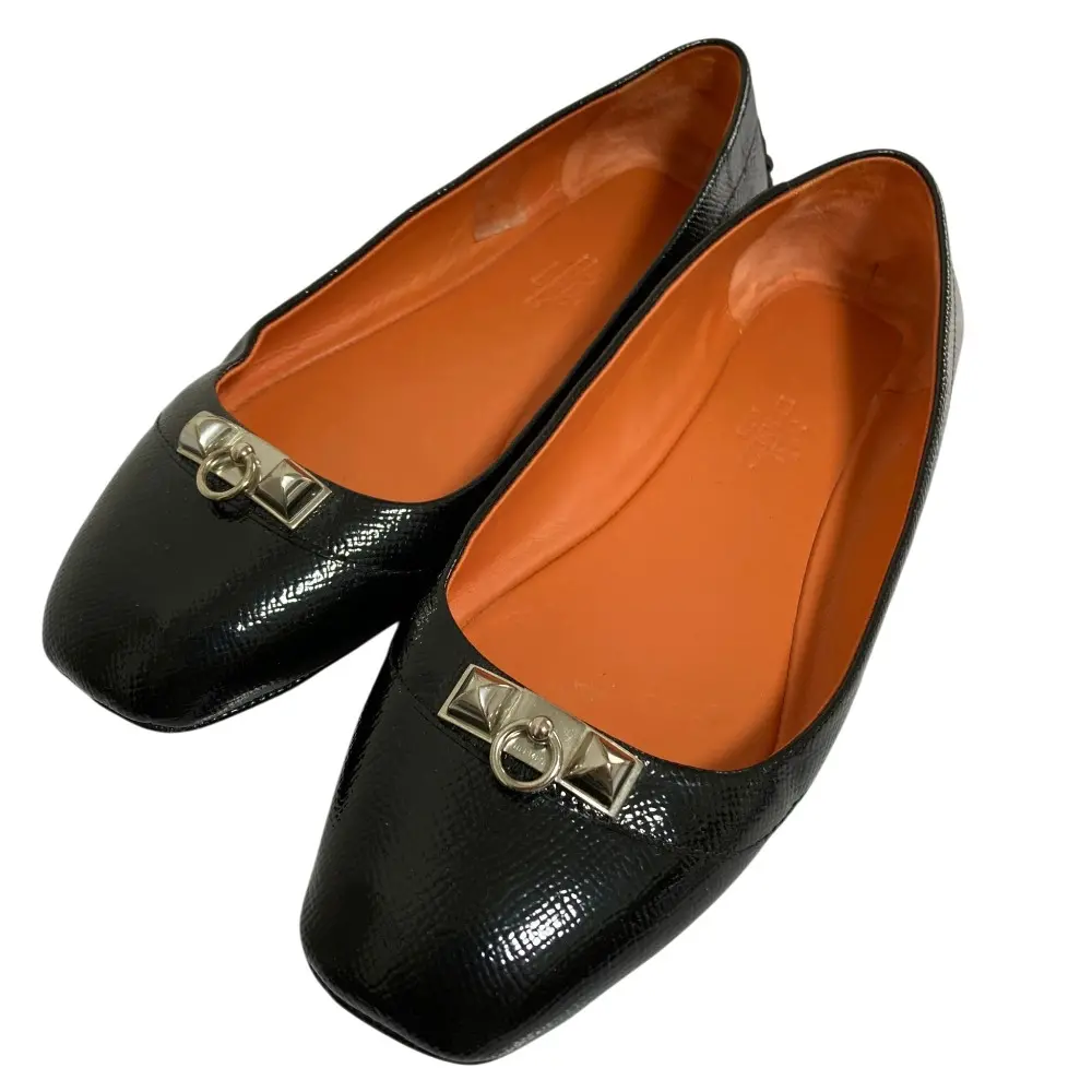HERMES エルメス メドール金具 フラットパンプス ドライビングシューズ サイズ36 1/2 23.5cm相当 ブラック