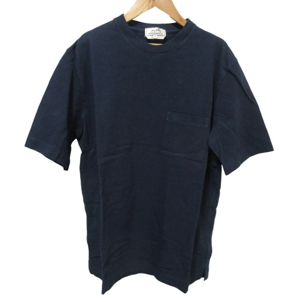 23SS HERMES エルメス 鹿の子 半袖 ポケット付きTシャツ カットソー 32-5705 XL ネイビー