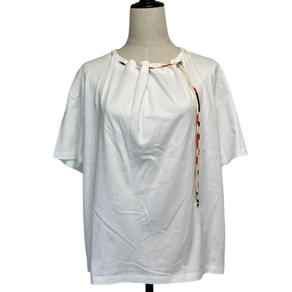 クリーニング済み HERMES エルメス ループタイ付き Tシャツ ブラウス 06-7731 サイズ40 ホワイト