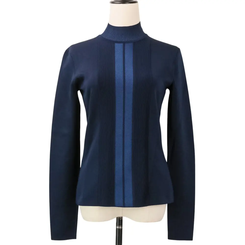 25AW HERMES エルメス ハイネック ロングスリーブニット セーター 5H2655DE サイズ36 ネイビーブルー