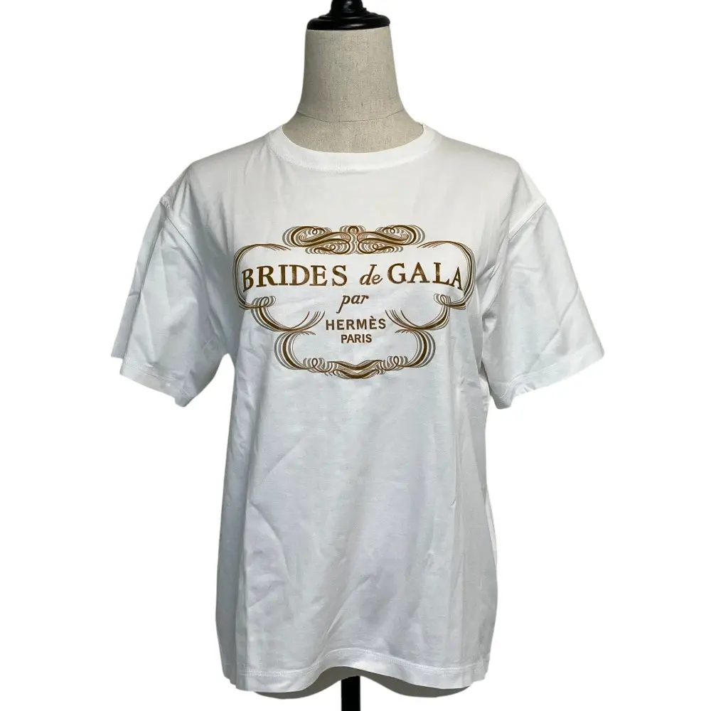 クリーニング済み HERMES エルメス BRIDES de GALA プリントTシャツ 38 ホワイト