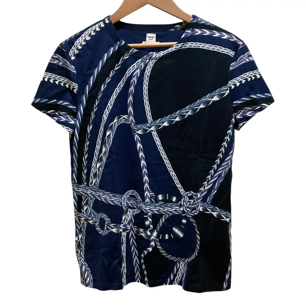 HERMES エルメス Robe du Soir プリント Tシャツ ショートスリーブ カットソー サイズ36 ネイビー