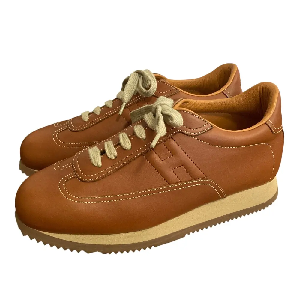 HERMES エルメス クイック レザー スニーカー サイズ38 1/2 24.5cm相当 ブラウン