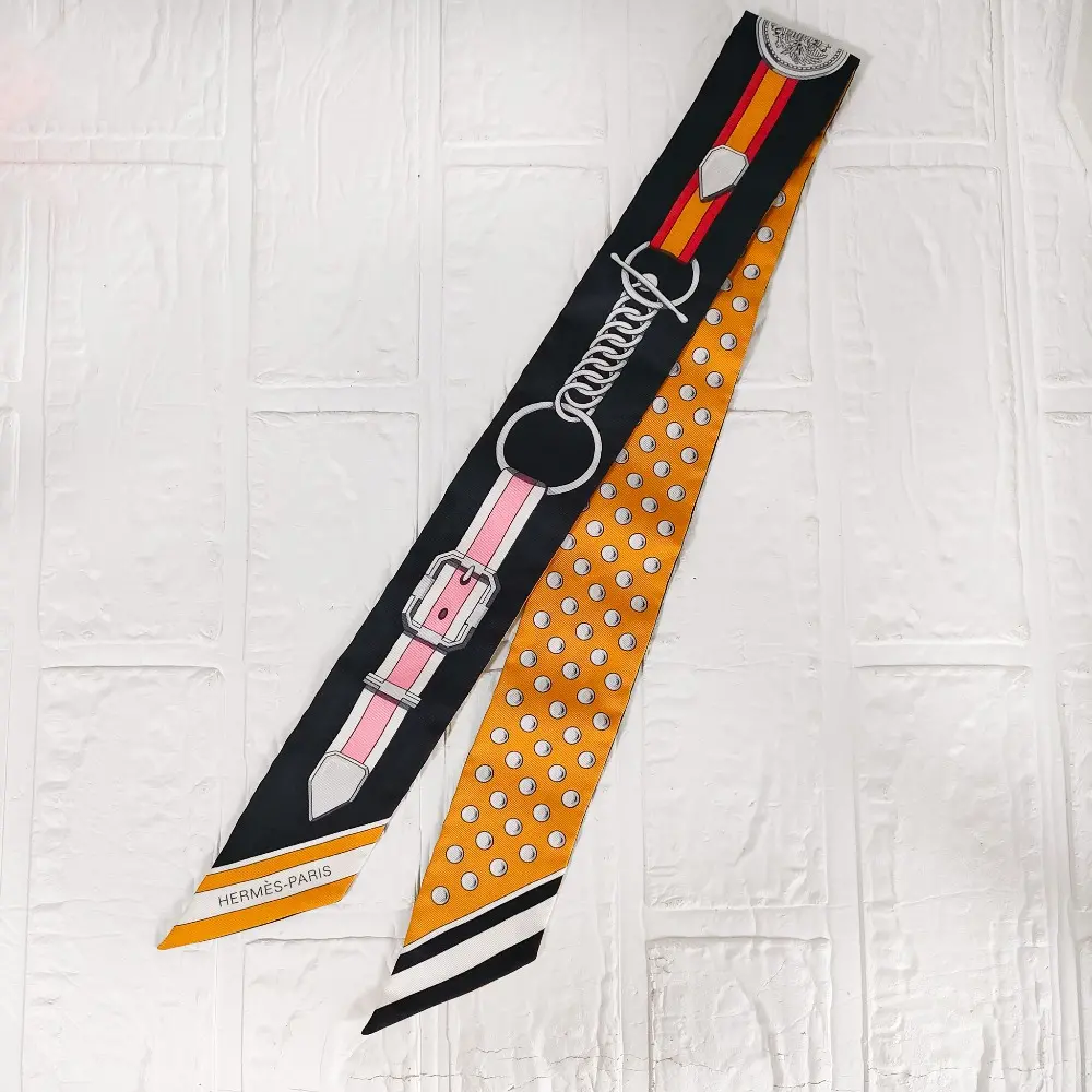 HERMES エルメス GRAND TRALALA ツイリー スカーフ 箱付き ブラック イエロー マルチカラー