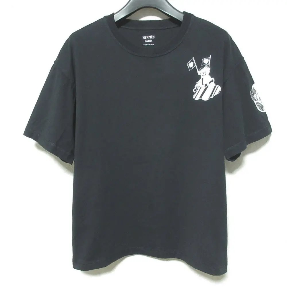 22SS HERMES エルメス カルトゥッシュ バックプリント Tシャツ カットソー 2E4602DU サイズ38 ブラック