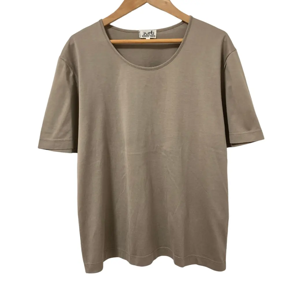 HERMES エルメス ヴィンテージ クルーネック ショートスリーブ カットソー Tシャツ サイズM グレージュ