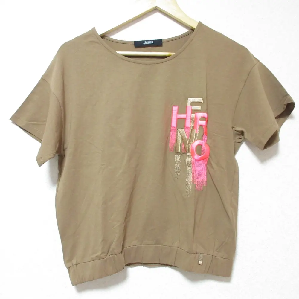 HERNO ヘルノ インターロック ジャージー ロゴ刺繍 ストレッチ 半袖 カットソー Tシャツ 40 ブラウン