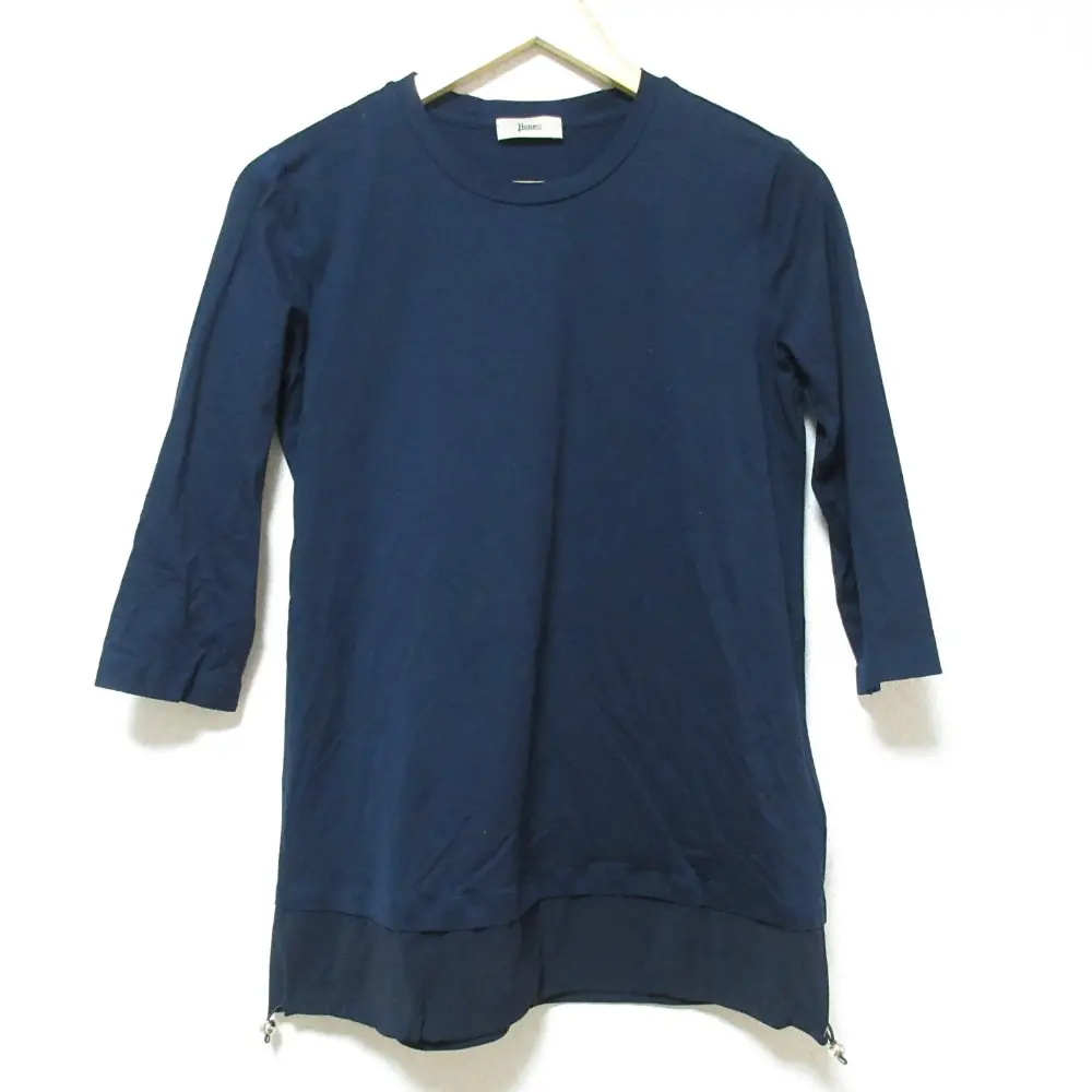 24AW HERNO ヘルノ ストレッチ 異素材 切替 ドロスト ハーフスリーブ Tシャツ カットソー JG000142D 52003 42 ネイビー