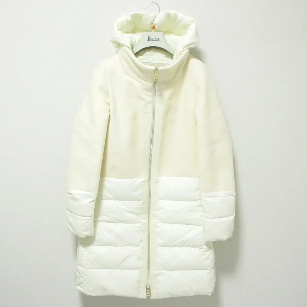 Herno ヘルノ フード2WAY 切替 ダウンコート ロングダウンジャケット 42 アイボリー ホワイト