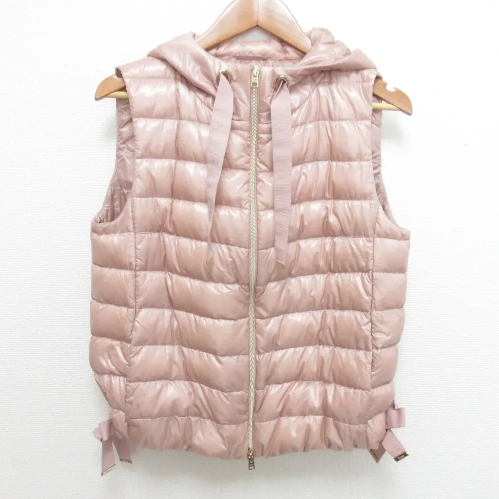 23SS HERNO ヘルノ フーディー ナイロン サイドリボン ダウンベスト サイズ40 ピンクベージュ