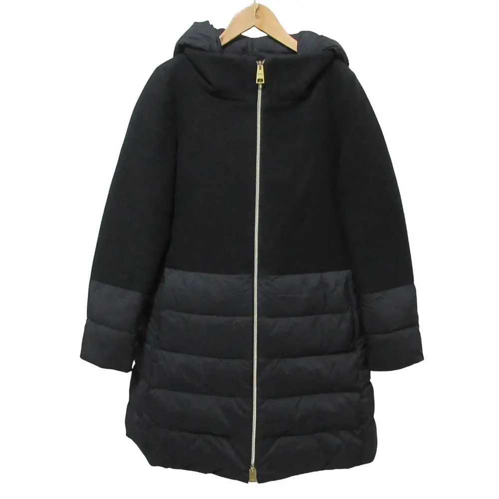 Herno ヘルノ DIAGONAL WOOL AND NUAGE PARKA ウール ダウンコンビフードコート PI0848D size44 ブラック