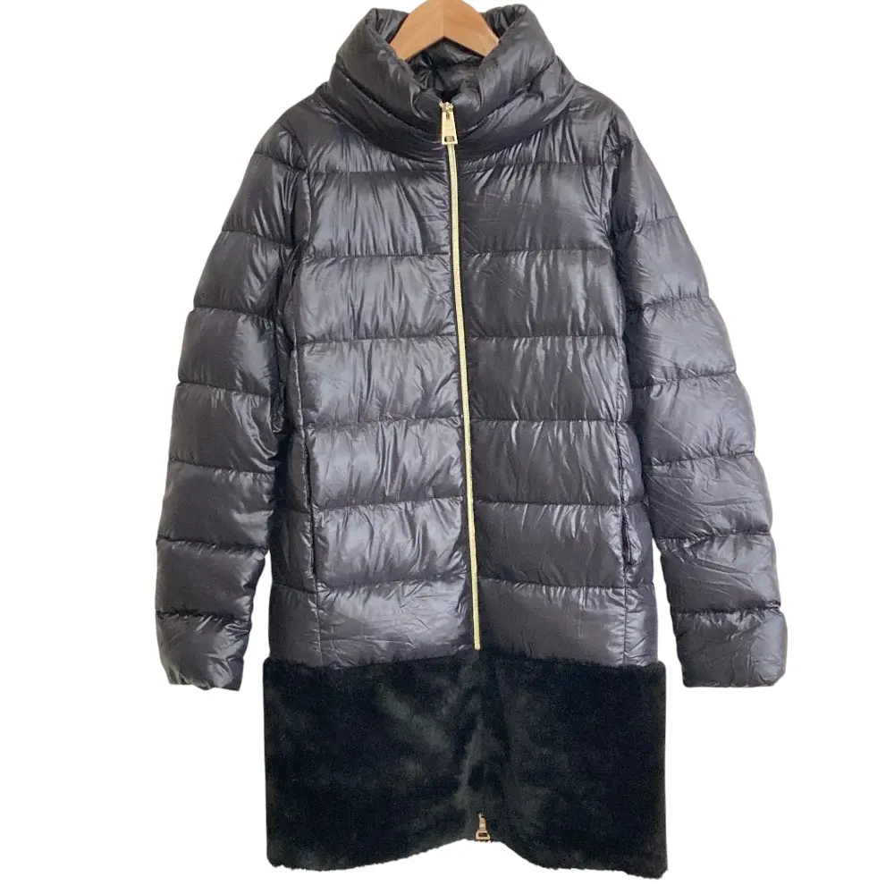 HERNO ヘルノ エコファー切替 ロングダウンコート ネイビー PI1017D size40 ブラック