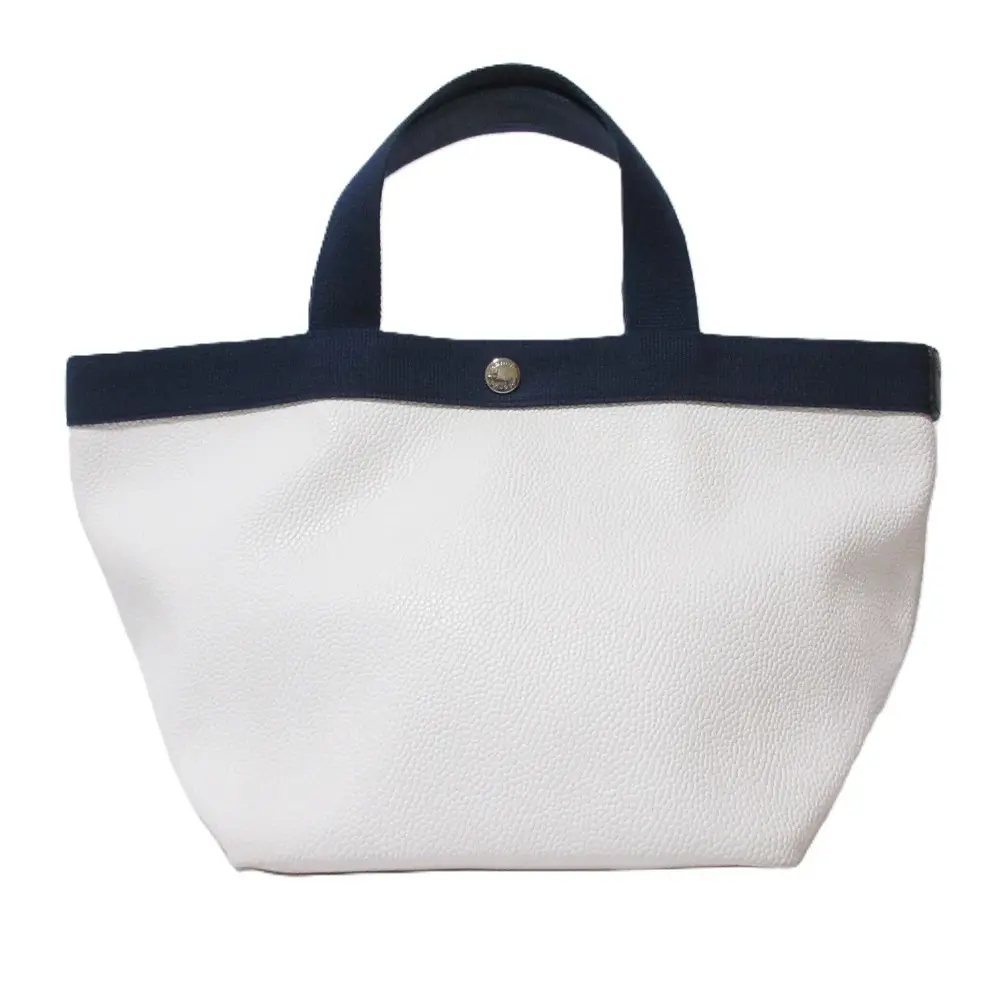 Herve Chapelier エルベシャプリエ 707GP コーテッドキャンバス リュクス 舟形トートバッグ ハンドバッグ M ブラン×ネイビー 