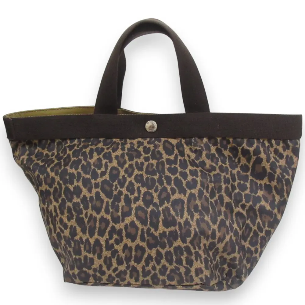 Herve Chapelier エルベシャプリエ パンサー レオパード柄 ナイロン 舟型トートバッグ ハンドバッグ 707F ブラウン