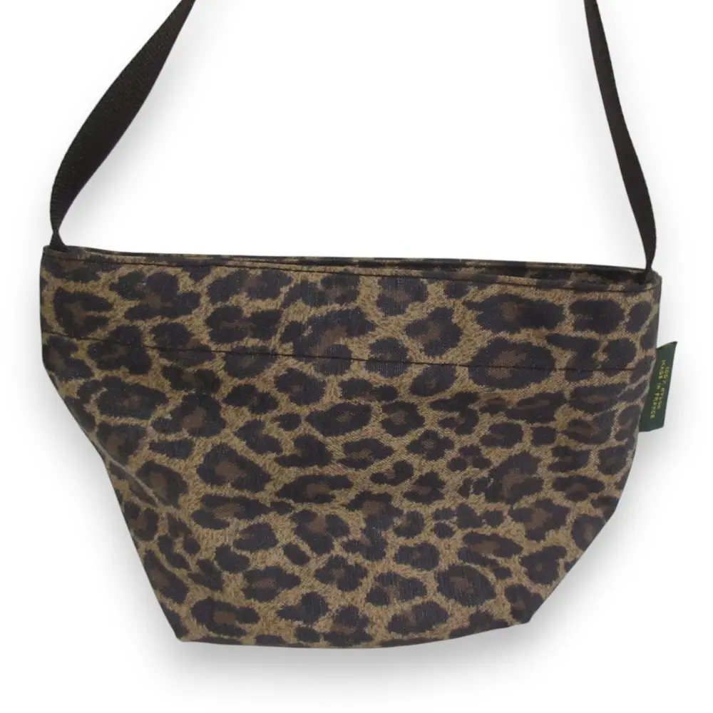 Herve Chapelier エルベシャプリエ パンサー レオパード柄 ナイロン 舟型ミニショルダーバッグ 1927F ブラウン