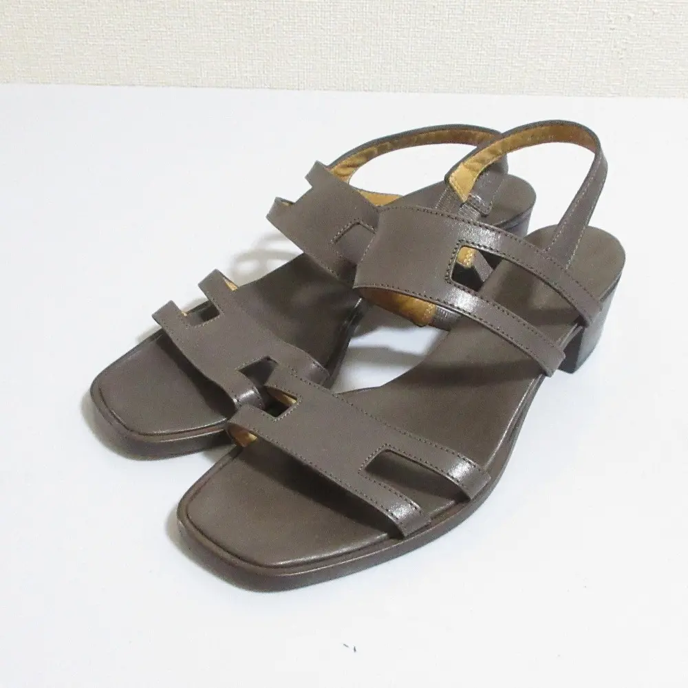 HIROFU ヒロフ レザー スクエアトゥ バックストラップ サンダル 24cm グレー