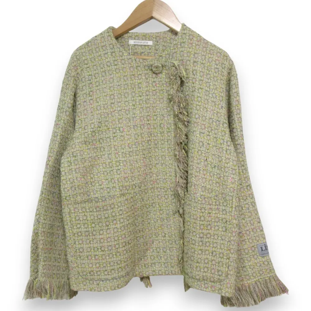 24SS HOUSE OF LOTUS ハウスオブロータス LINTON ツイード シルクブレンド ノーカラージャケット Mサイズ ベージュ