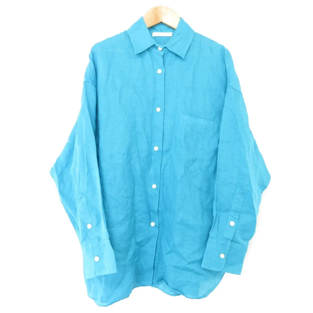 24SS HOUSE OF LOTUS ハウスオブロータス リネンベーシックシャツ 長袖 ブラウス 30241013110 Mサイズ ターコイズ ブルー