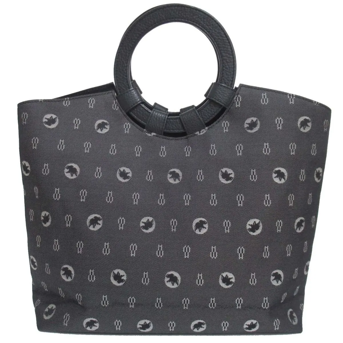 HUNTING WORLD ハンティングワールド ロゴ柄 ジャガード サークルハンドル ハンドバッグ チャコールグレー