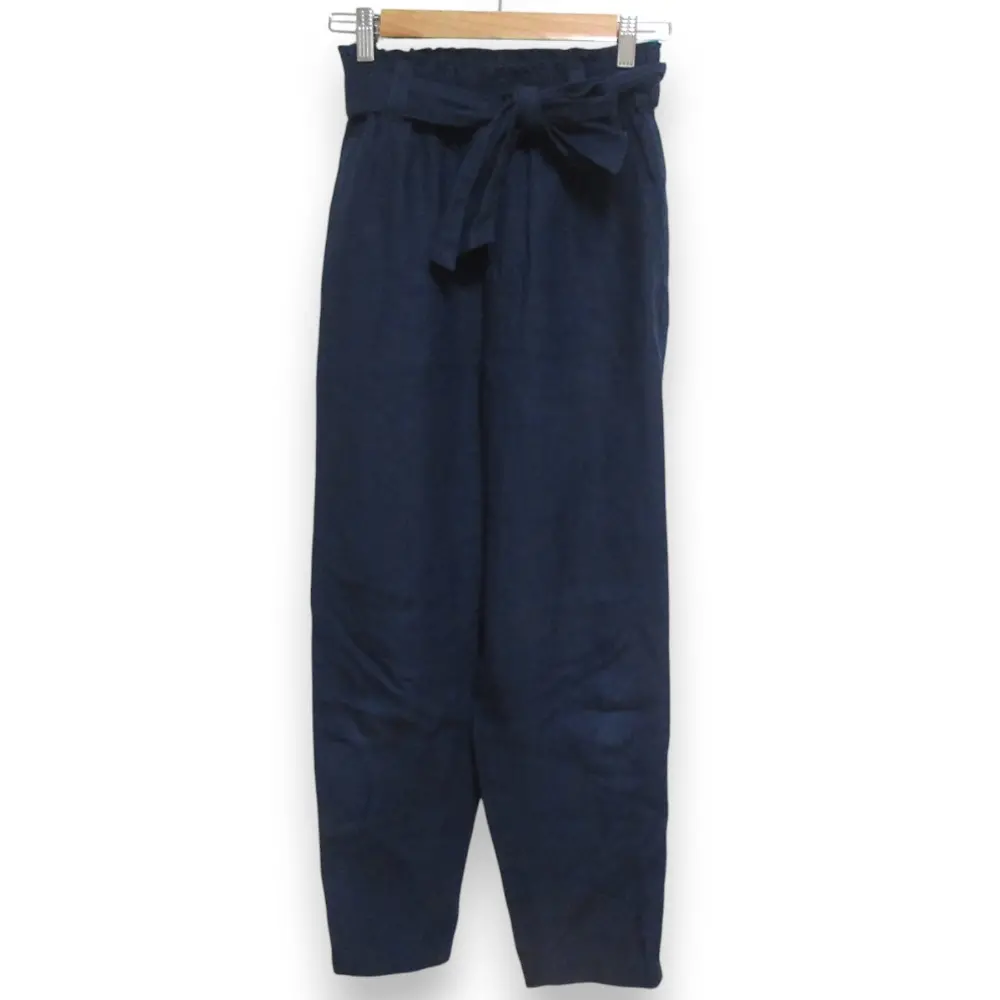 23SS HYKE ハイク LINEN TAPERED PANTS リネン100％ リボンベルト テーパードイージーパンツ 231-13251 サイズ1 ネイビー