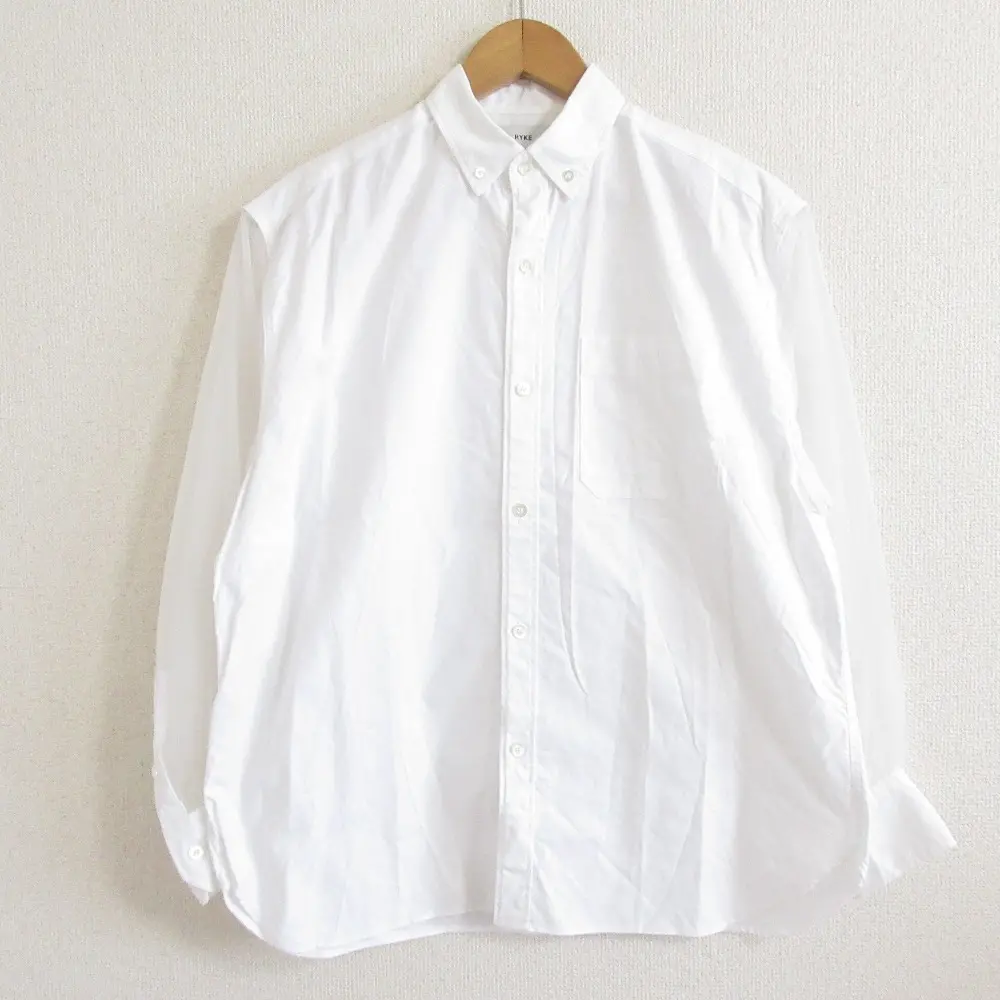 20SS HYKE ハイク OXFORD SHEER SLEEVE SHIRT シアースリーブ ドッキング 長袖 ボタンダウンシャツ ブラウス 1 ホワイト
