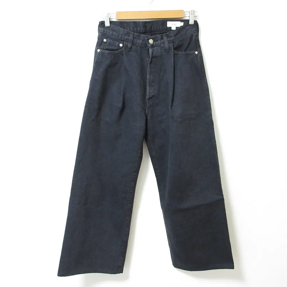 HYKE ハイク DENIM WIDE LEG JEANS ボタンフライ タック ワイド デニムパンツ ジーンズ 2 ブラック