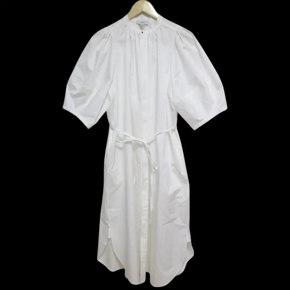 23SS HYKE ハイク  T C BALLOON SLEEVE DRESS 比翼ボタン ハーフスリーブ シャツロングワンピース サイズ2 ホワイト