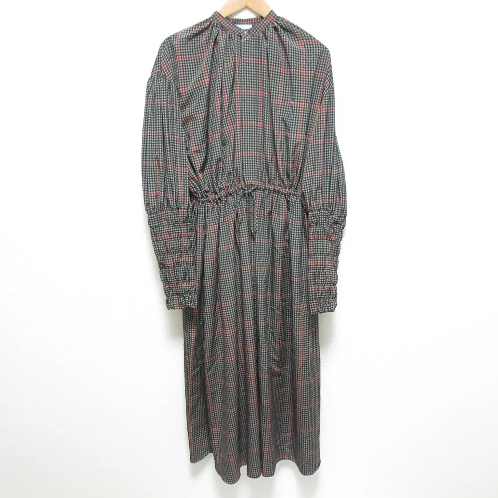 HYKE ハイク Plaid Gathered Dress ギンガムチェック柄 シャツワンピース 212-16122 サイズ1 ベージュ×ブラック