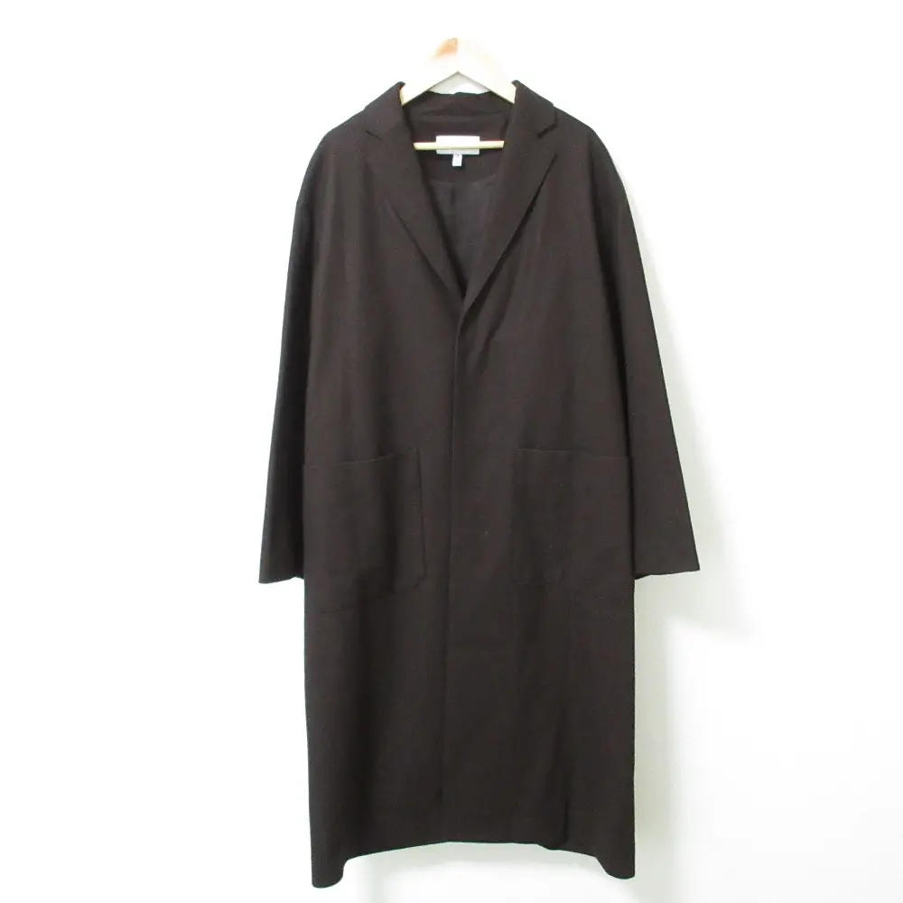 クリーニング済み HYKE ハイク FLANNEL SHOP COAT ウール100％ シングル 比翼ボタン ロング丈 ショップコート 2 ブラウン