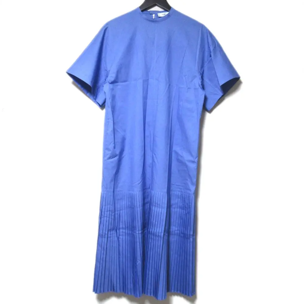 HYKE ハイク ロング丈 ショートスリーブ 半袖 プリーツヘム ワンピース 1サイズ ブルー