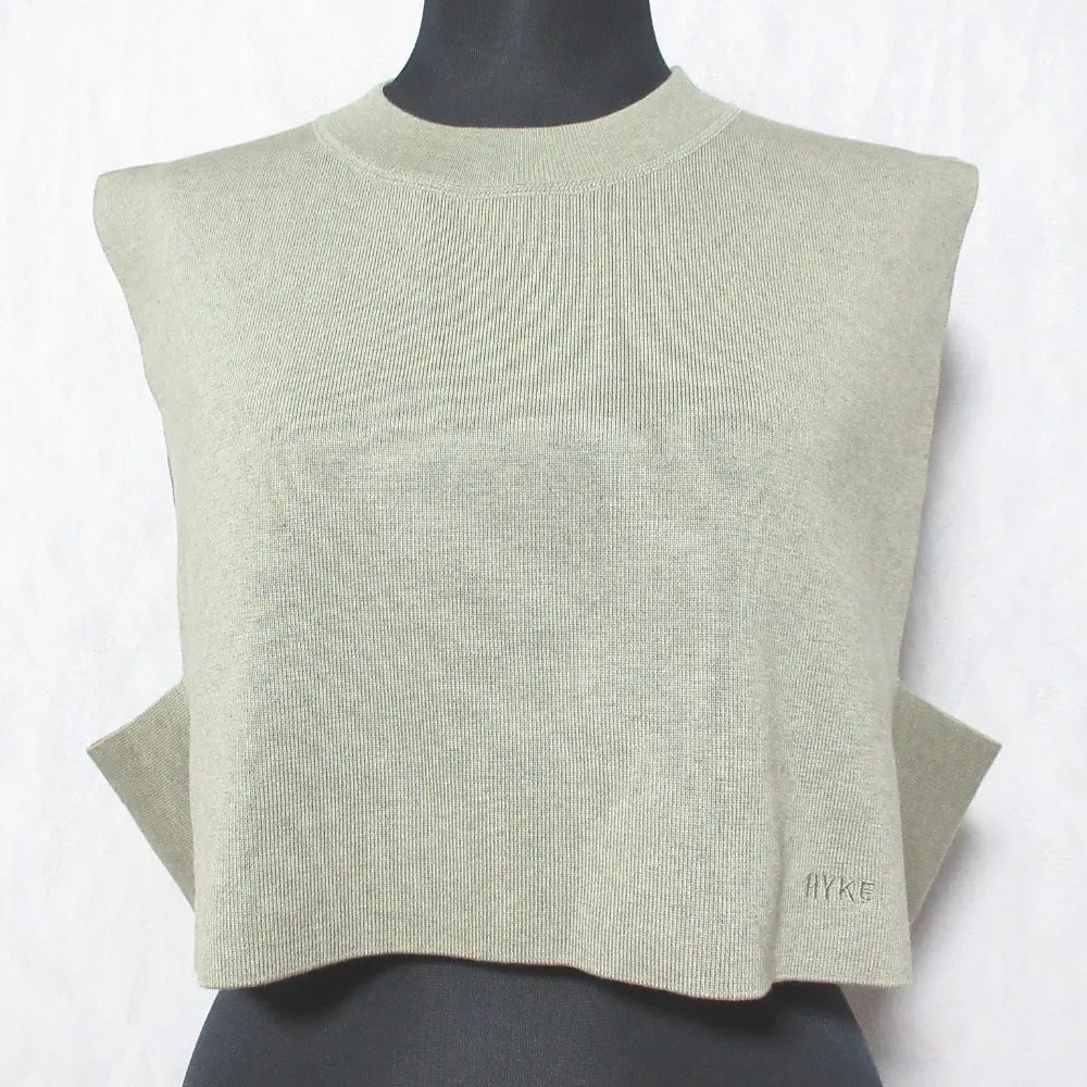 22SS HYKE ハイク S/C/P CREW NECK CROP TOP シルクブレンド プルオーバー クロップド ニット ベスト 221-11260 カーキ