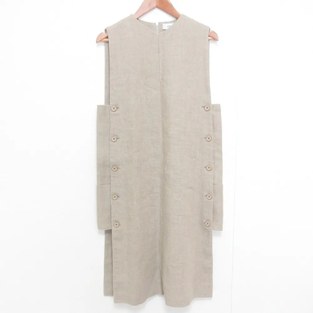 HYKE ハイク スリーブレス リネン ドレス ひざ丈 ワンピース サイズ1 ベージュ