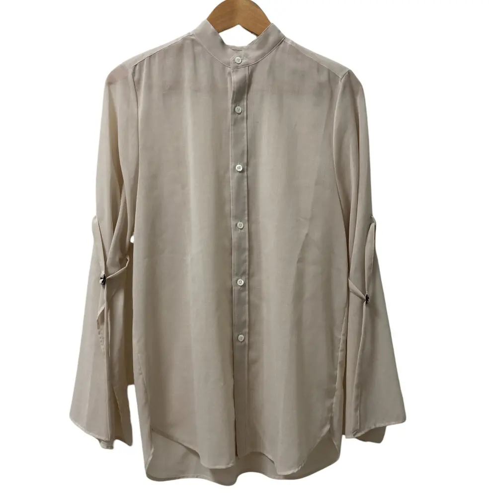 HYKE ハイク ベルテッドスリーブ 長袖 バンドカラー シアー シャツ ブラウス 2 ベージュ