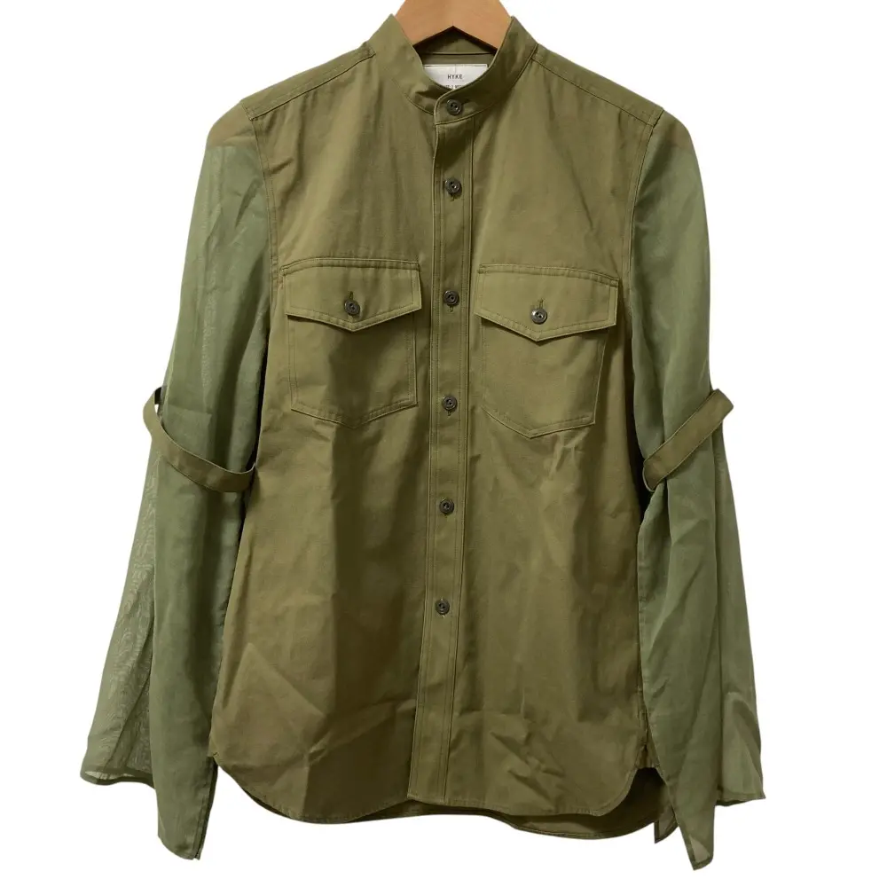 23SS HYKE ハイク WEATHER MILITARY SHIRT WITH SHEER SLEEVES 長袖 ミリタリーシャツ ブラウス 15195 サイズ2 カーキ