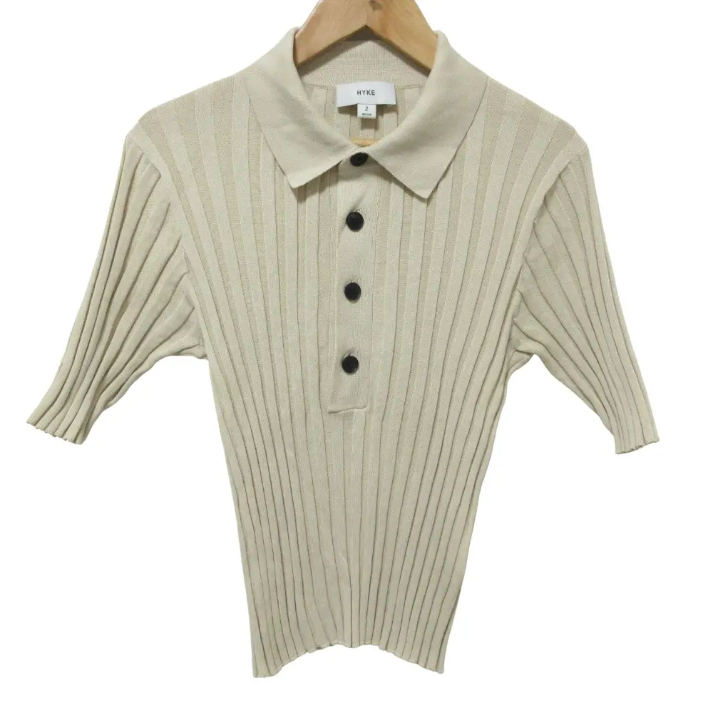 25SS HYKE ハイク WIDE RIBBED POLO SWEATER リブ ニット ポロシャツ 251-11385 2 ベージュ