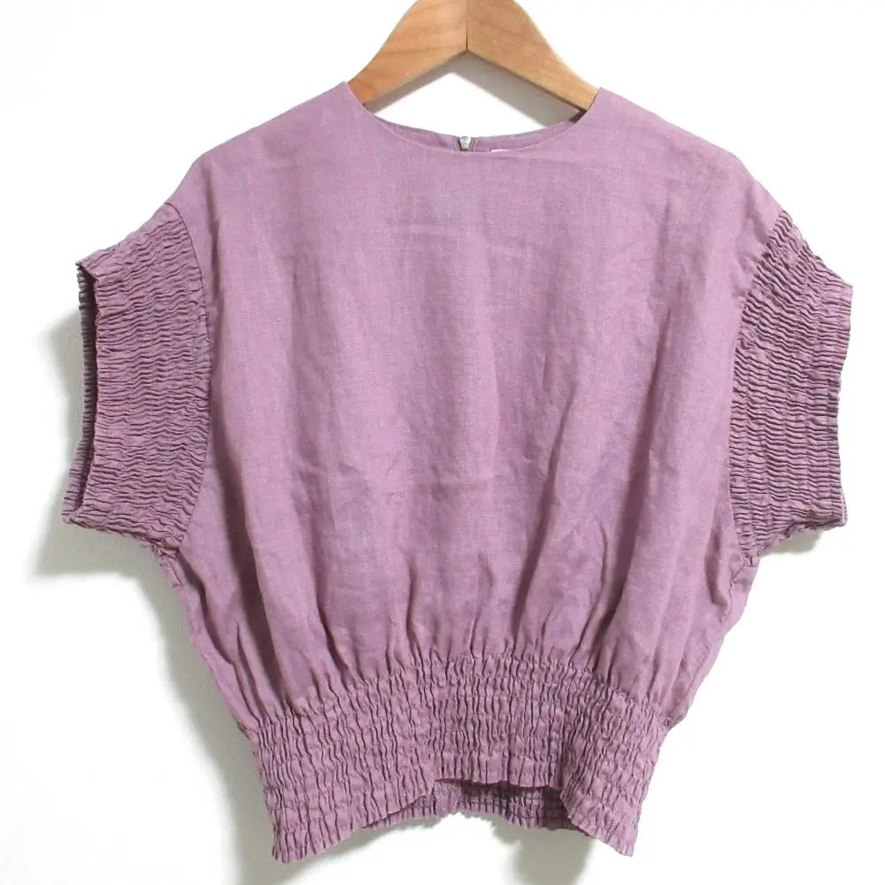 25SS HYKE ハイク LINEN SHIRRED BLOUSE リネンブラウス 251-15239 サイズ1 パープル