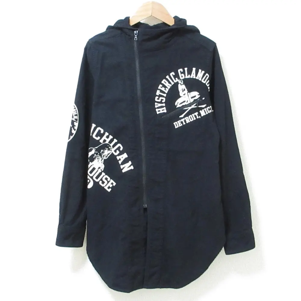 HYSTERIC GLAMOUR ヒステリックグラマー ロゴ ヒスガール プリント フーディー シャツジャケット パーカー FREE ブラック