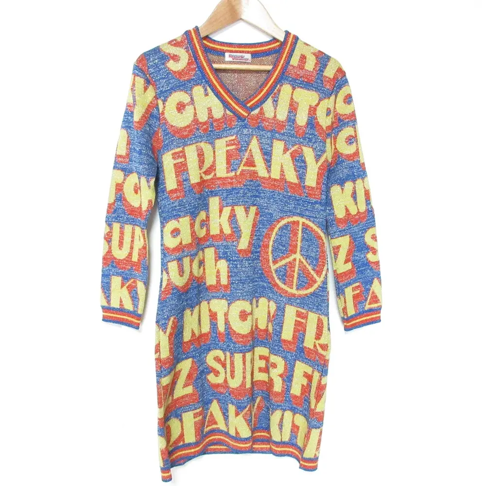 HYSTERIC GLAMOUR ヒステリックグラマー Vネック ジャガードニット チュニック ワンピース サイズF ブルー系